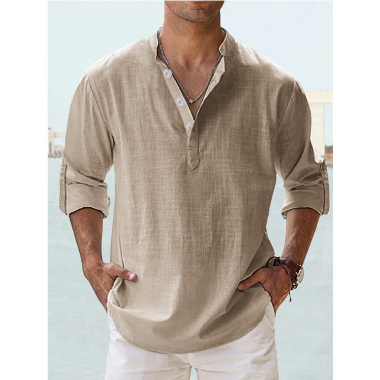 New Men's Casual Blouse Cotton Linen Shirt Loose Tops Long Sleeve Tee Shirt Spring Autumn Casual Handsome Men's Shirts